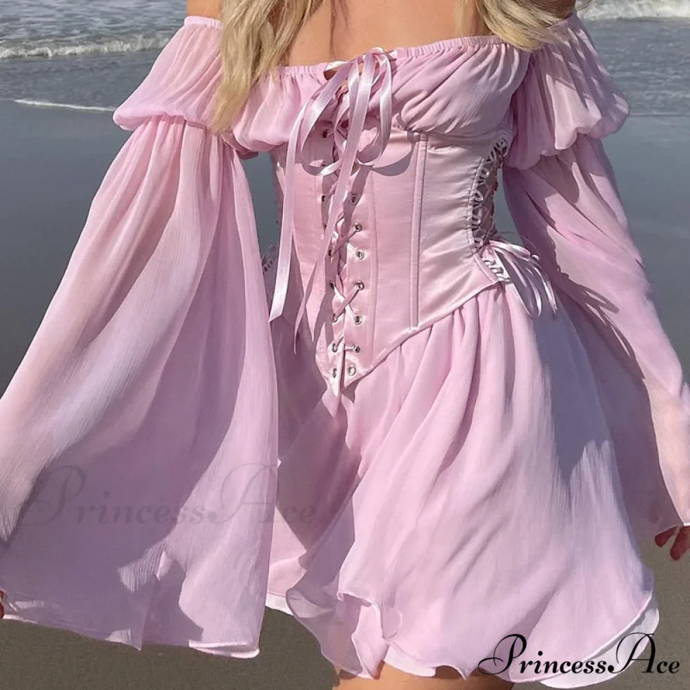 Chiffon Detachable Corset Charming Puff Sleeve Mini Dresses - Image 14