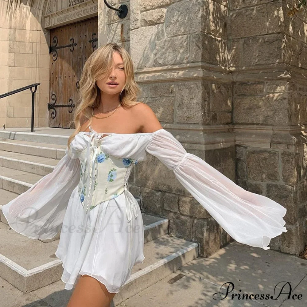 Chiffon Detachable Corset Charming Puff Sleeve Mini Dresses - Image 17