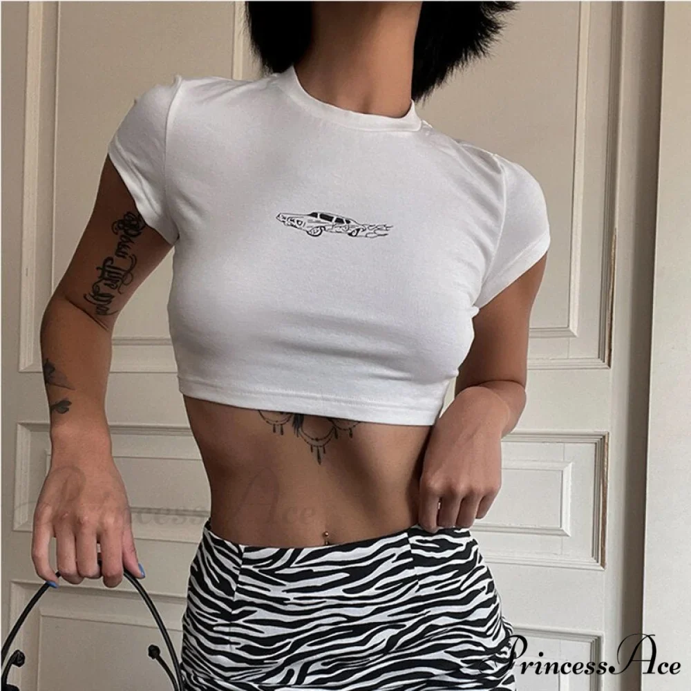 Car Print Stylish White Baby Tee - Image 3