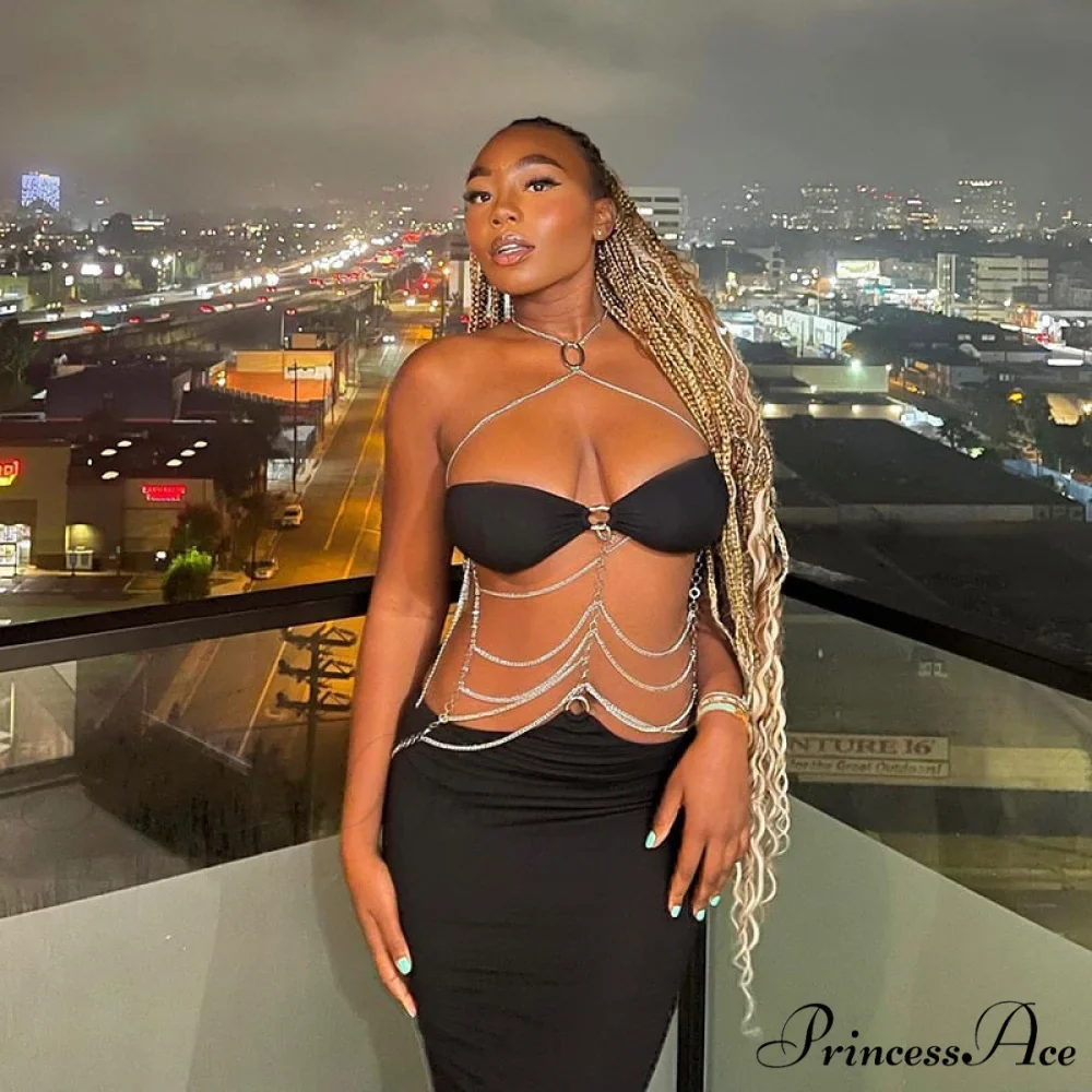 Black Chain Link Charming Bandeau Midi Dress - Image 11
