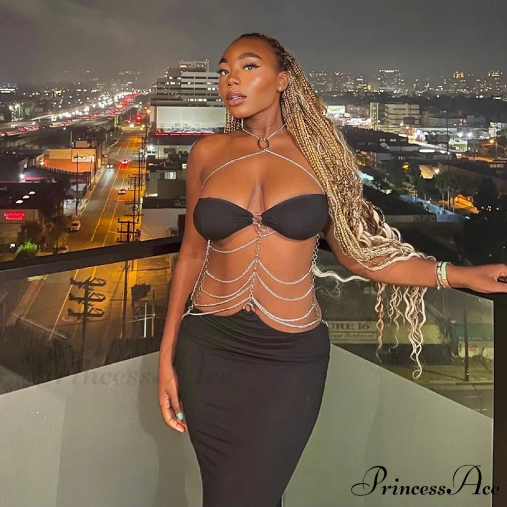 Black Chain Link Charming Bandeau Midi Dress - Image 12
