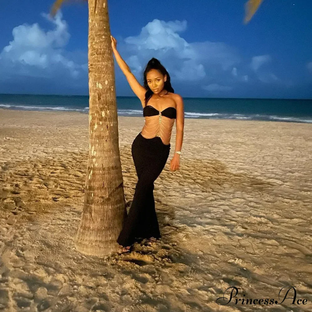 Black Chain Link Charming Bandeau Midi Dress - Image 16