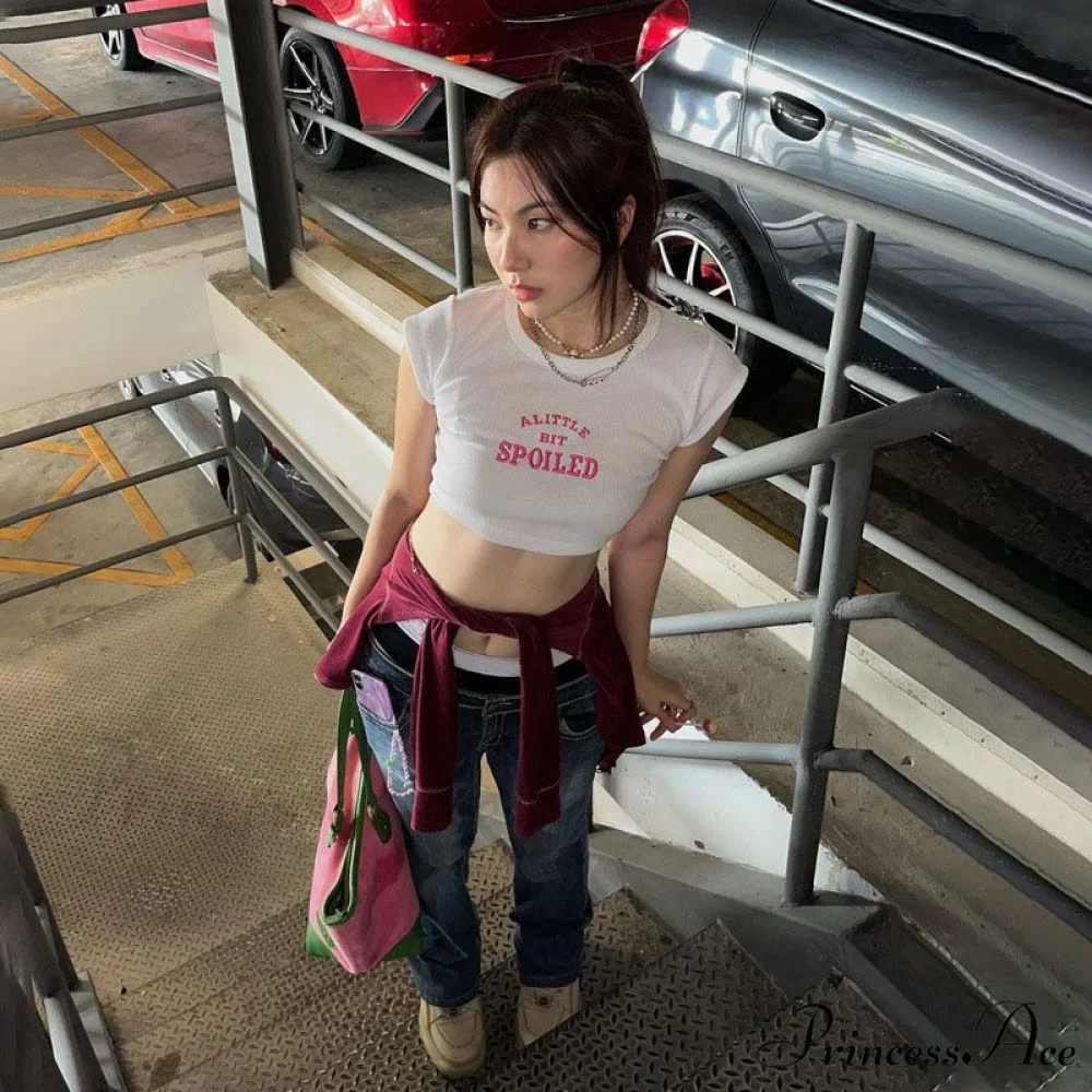 A Little Bit Spoiled Graceful White Graphic Crop Top - Image 5