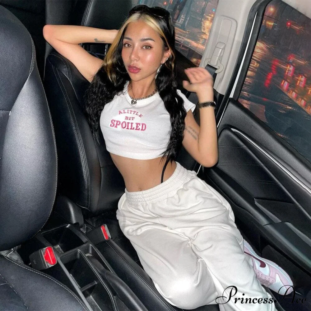 A Little Bit Spoiled Graceful White Graphic Crop Top - Image 7