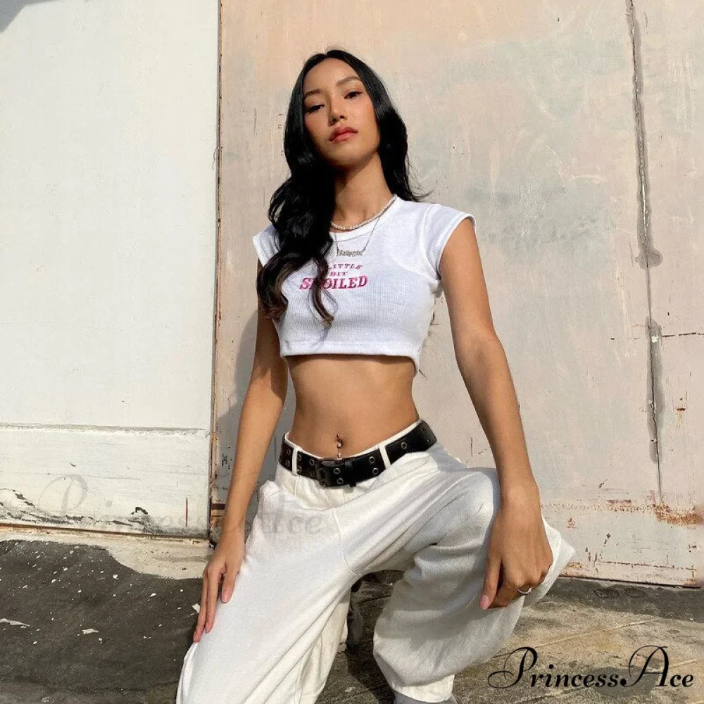 A Little Bit Spoiled Graceful White Graphic Crop Top - Image 8
