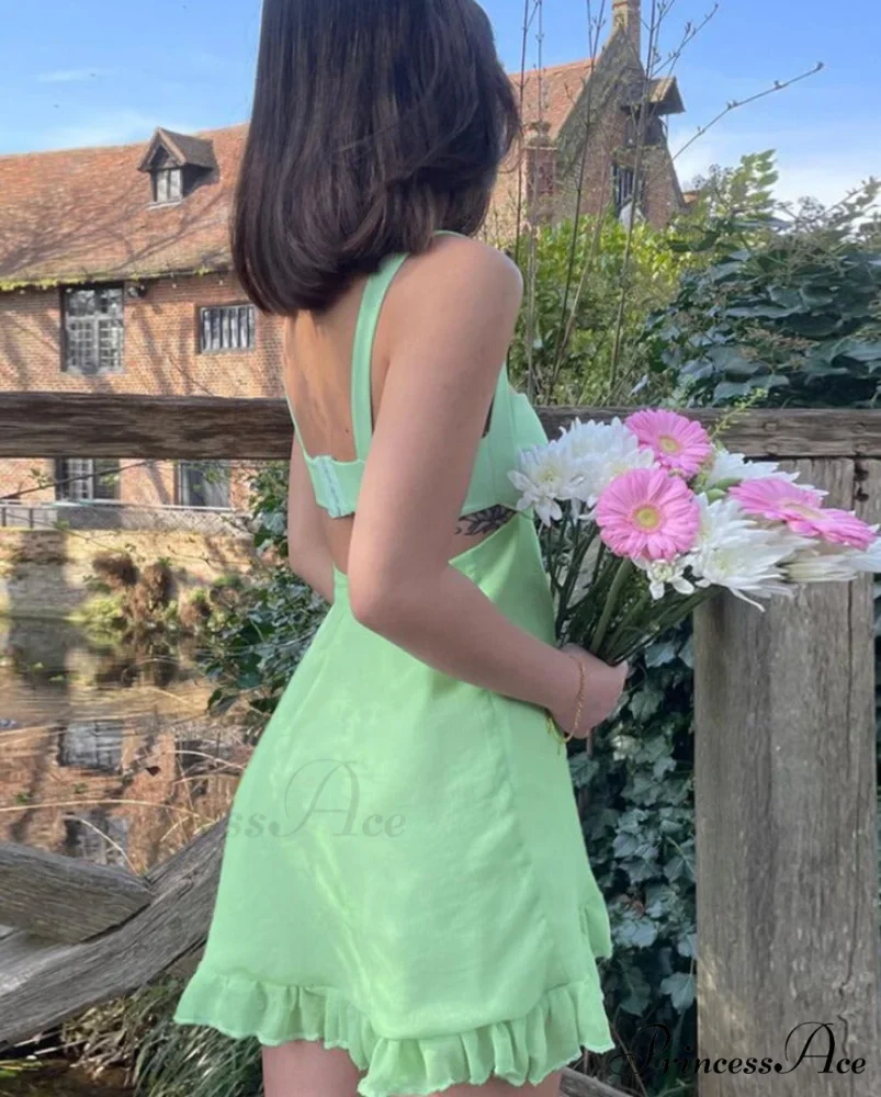 Green Frill Stylish Mini Dress - Image 6