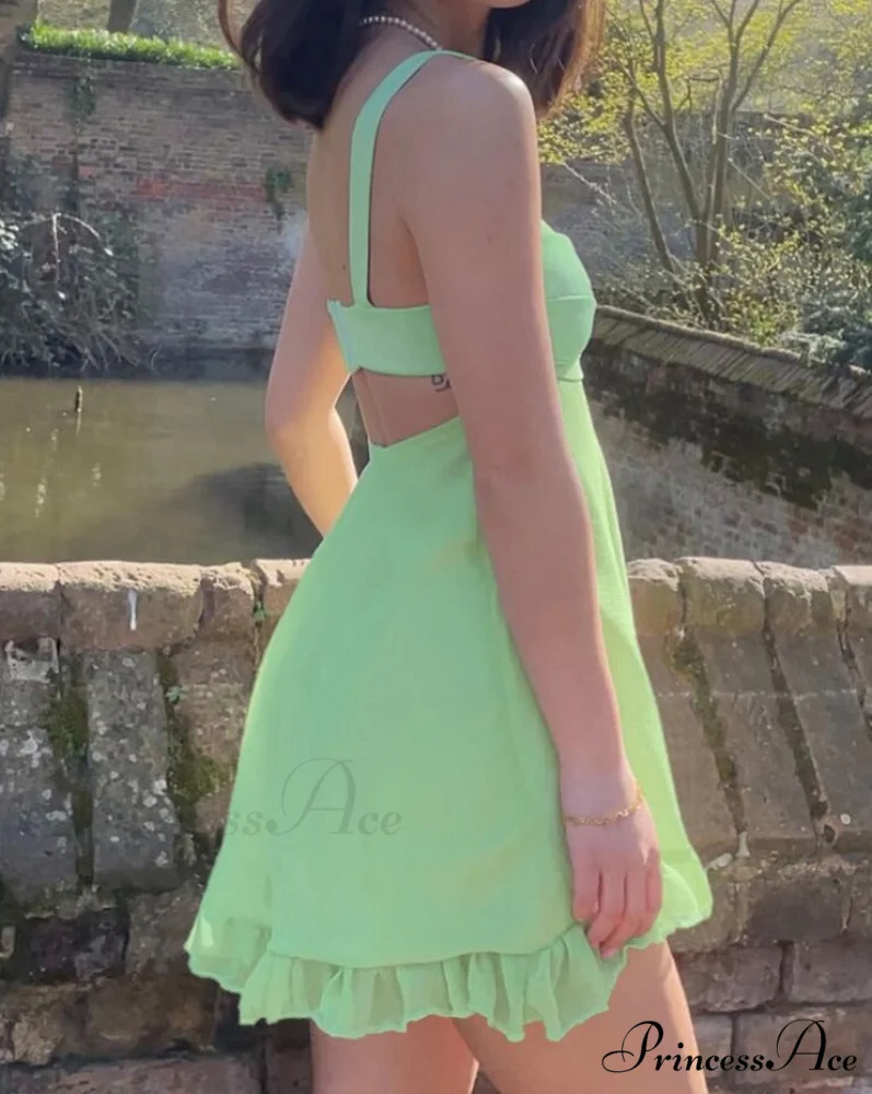 Green Frill Stylish Mini Dress - Image 7