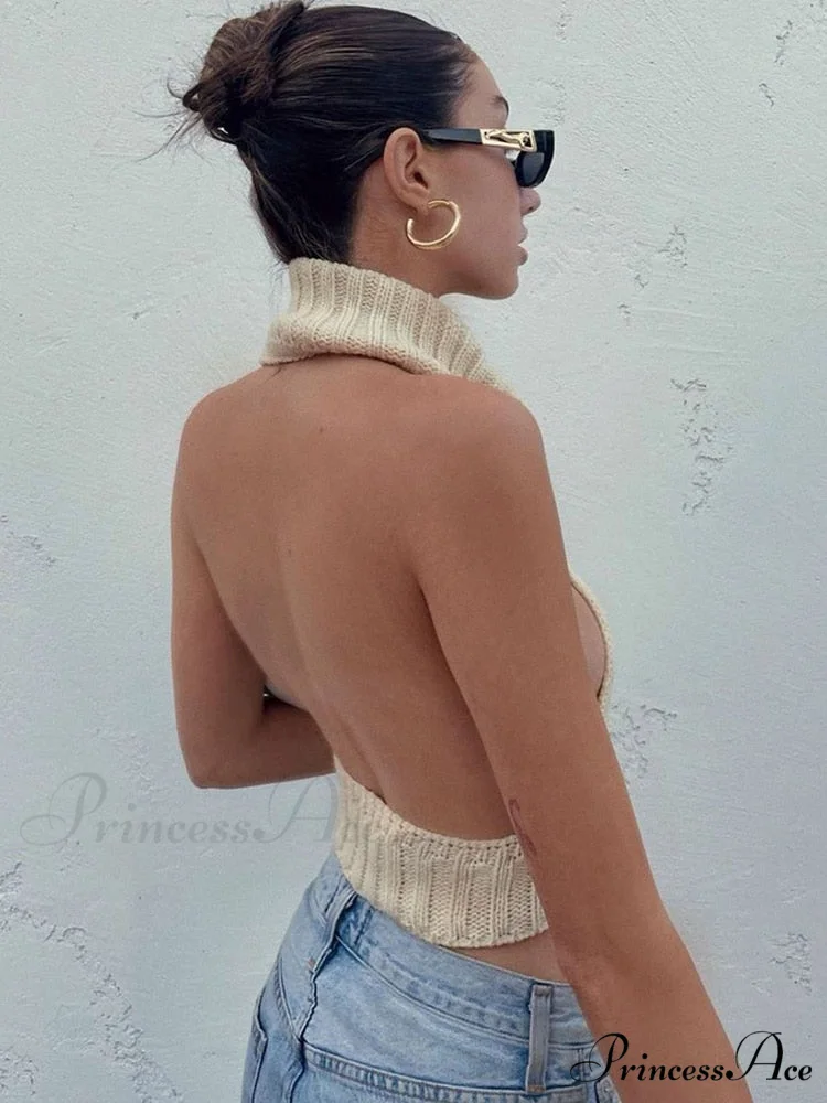 Knitted Turtleneck Stylish Backless Crop Top - Image 10