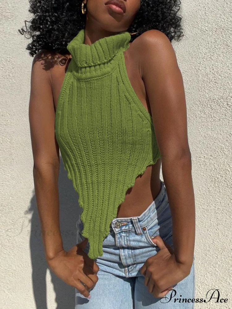 Knitted Turtleneck Stylish Backless Crop Top - Image 11