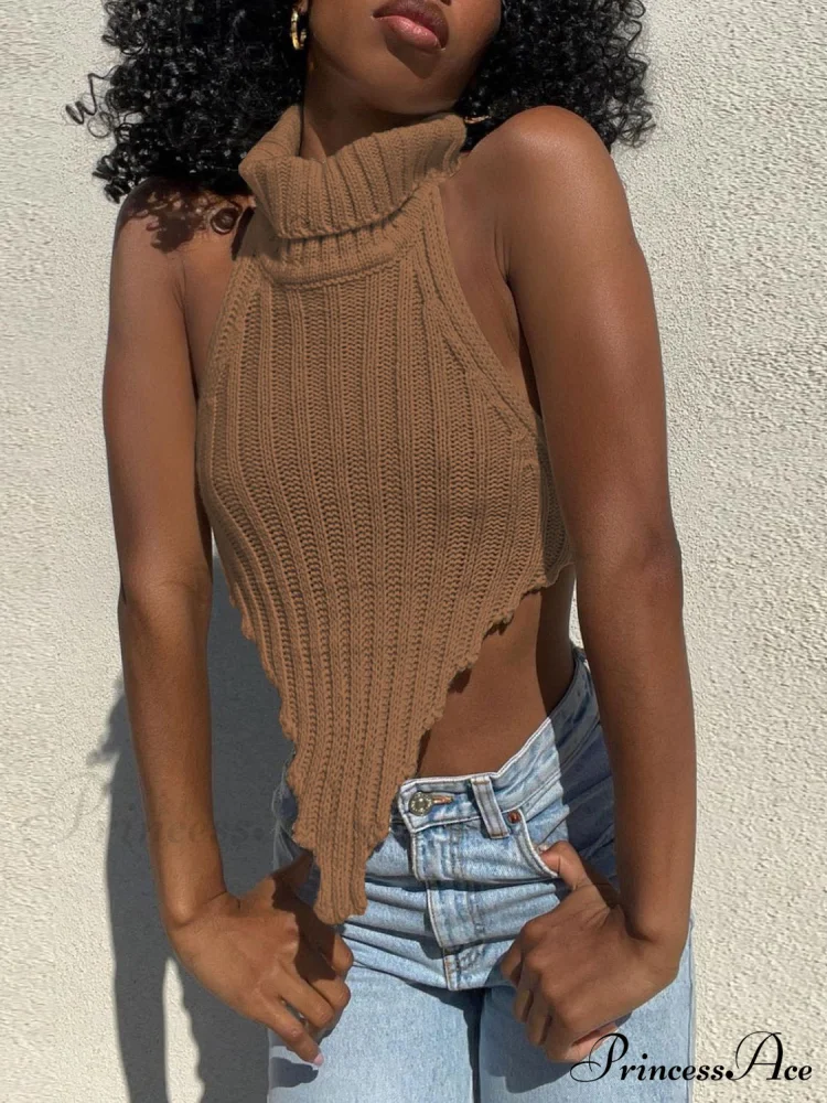 Knitted Turtleneck Stylish Backless Crop Top - Image 13