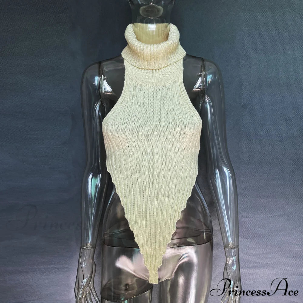 Knitted Turtleneck Stylish Backless Crop Top - Image 15