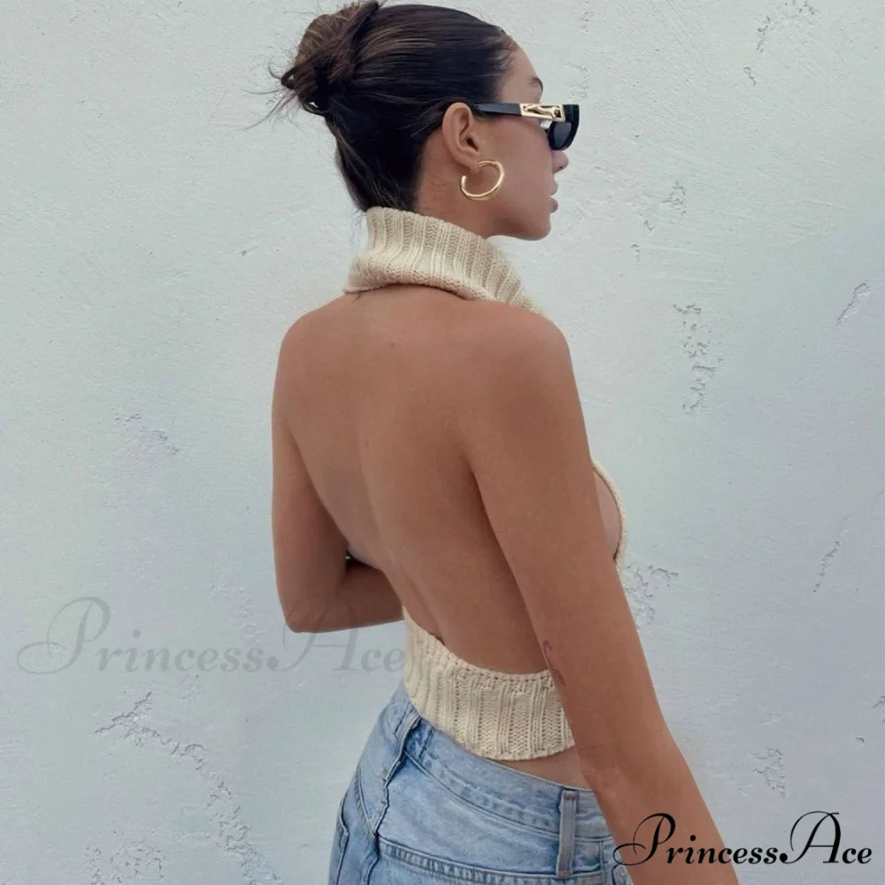 Knitted Turtleneck Stylish Backless Crop Top - Image 18