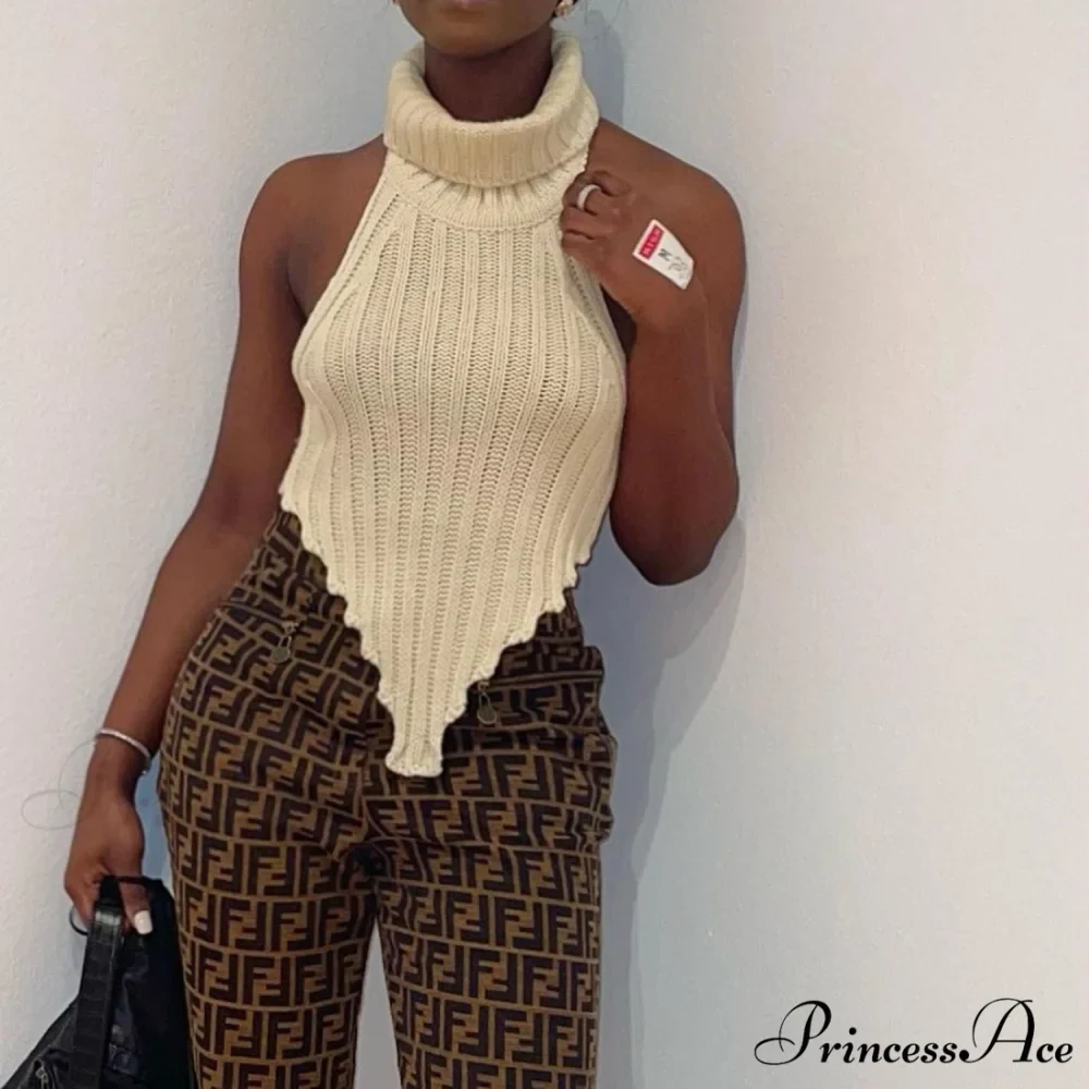 Knitted Turtleneck Stylish Backless Crop Top - Image 2