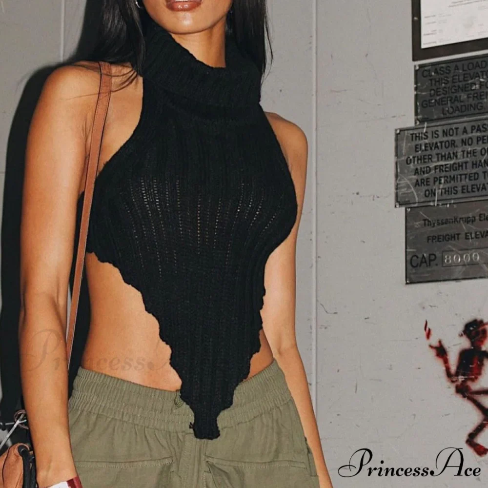 Knitted Turtleneck Stylish Backless Crop Top - Image 23