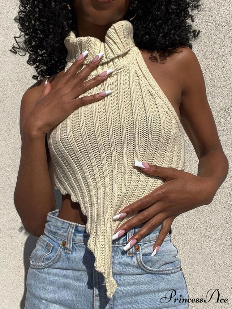 Knitted Turtleneck Stylish Backless Crop Top - Image 4
