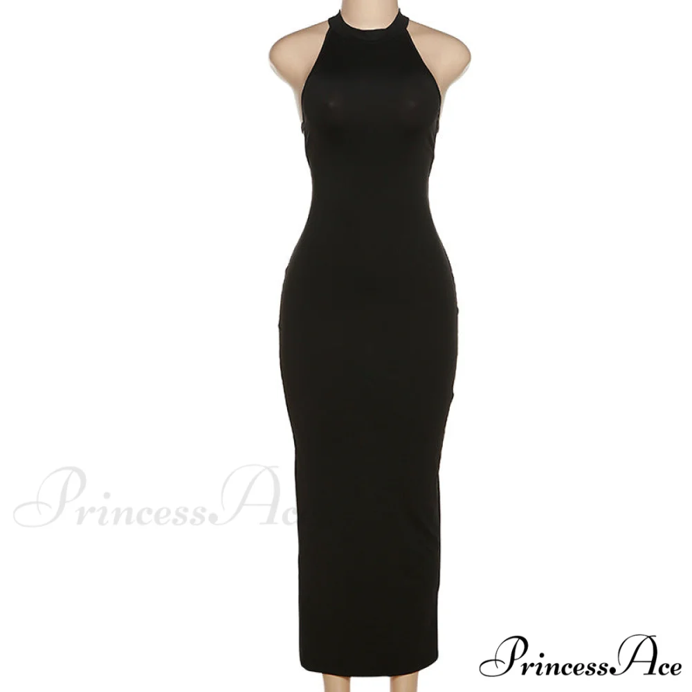 Black Halter Backless Maxi Graceful Dress With Back Straps - Image 5