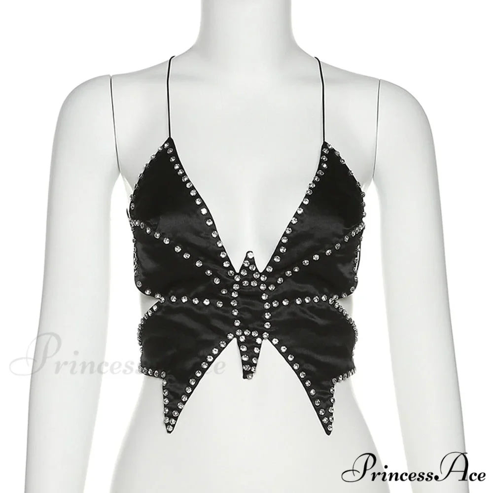 Black Stud Stylish Butterfly Crop Top - Image 11