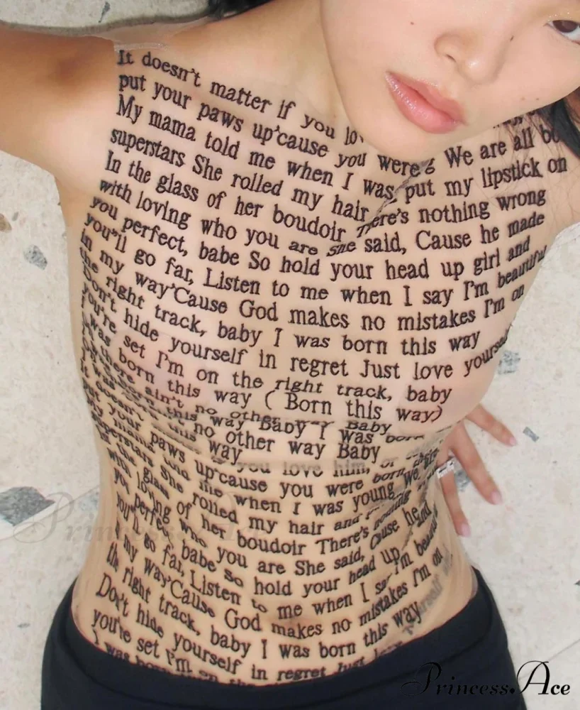 Mesh Letter Print Charming Sleeveless Top With Gloves - Image 3