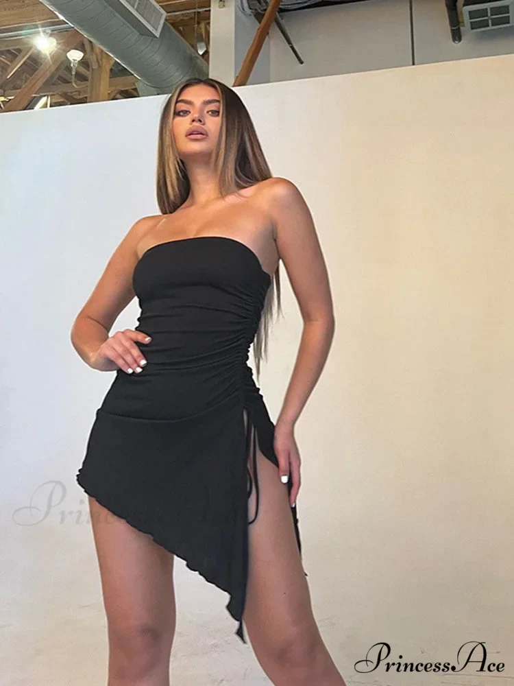 Black Side Split Charming Tube Mini Dress - Image 5
