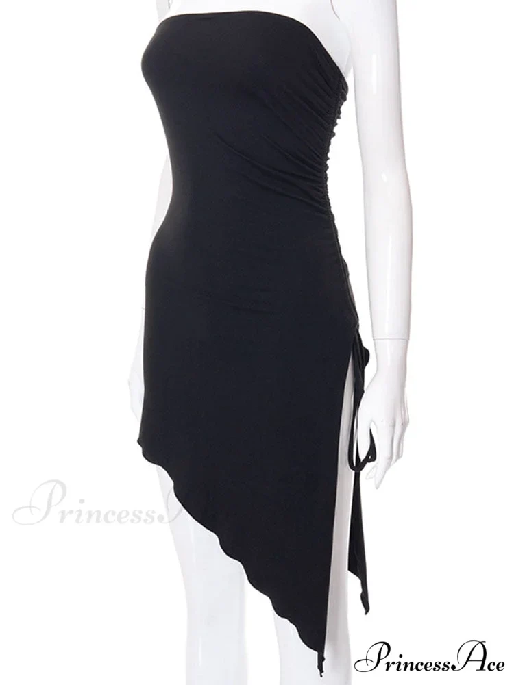 Black Side Split Charming Tube Mini Dress - Image 8
