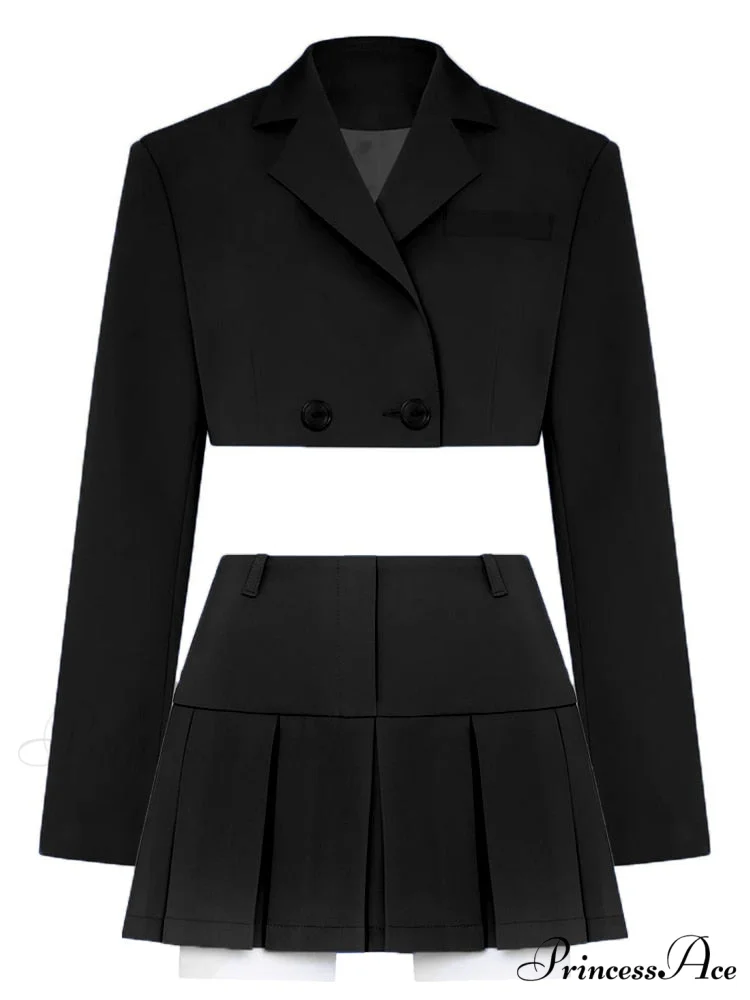 Cropped Blazer And Charming Pleated Mini Skirt Set - Image 11