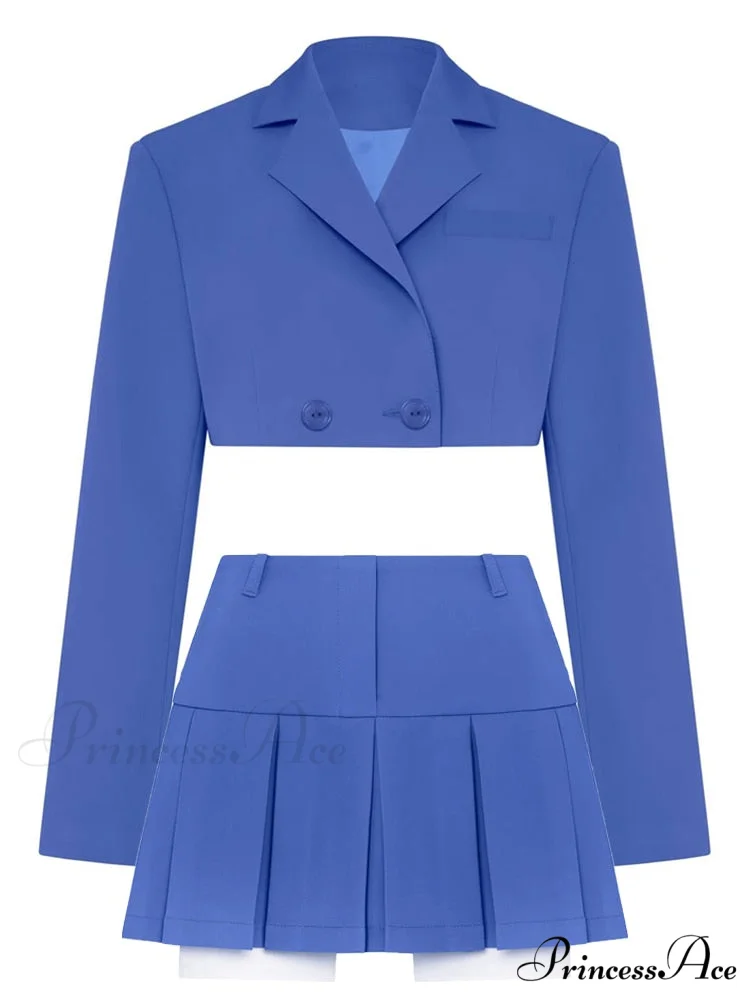 Cropped Blazer And Charming Pleated Mini Skirt Set - Image 16
