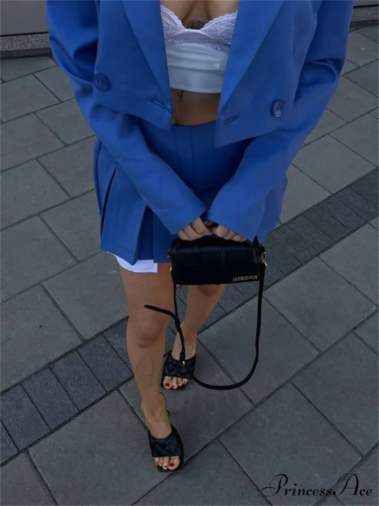Cropped Blazer And Charming Pleated Mini Skirt Set - Image 38
