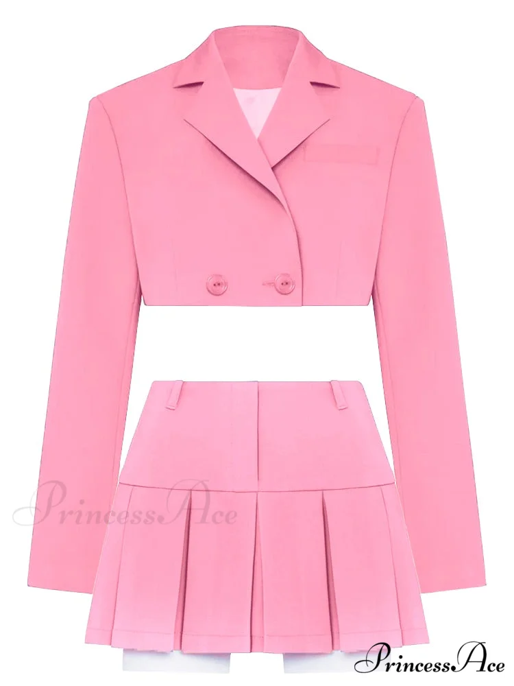 Cropped Blazer And Charming Pleated Mini Skirt Set - Image 7