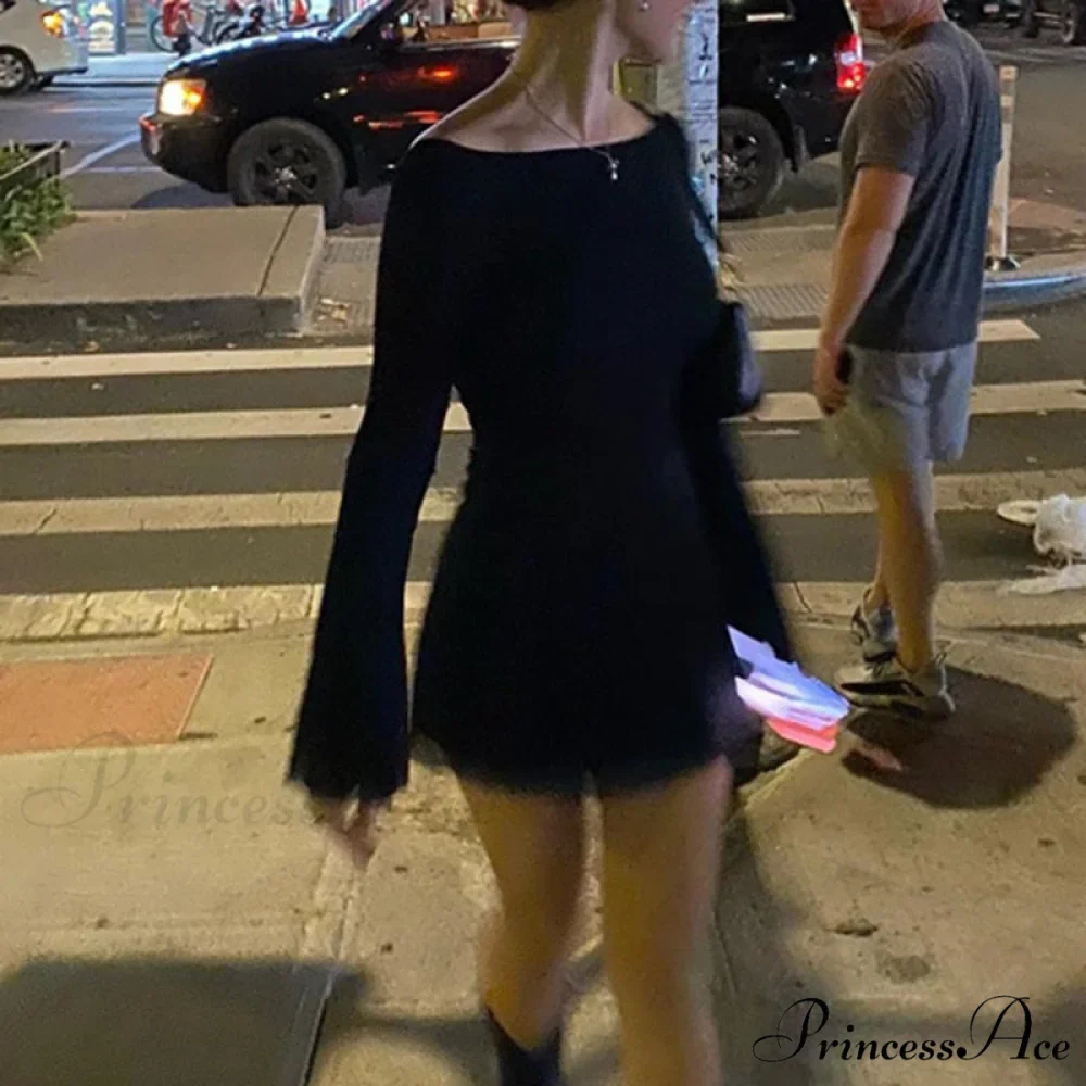 Black Mesh Long Charming Sleeve Backless Mini Dress - Image 6
