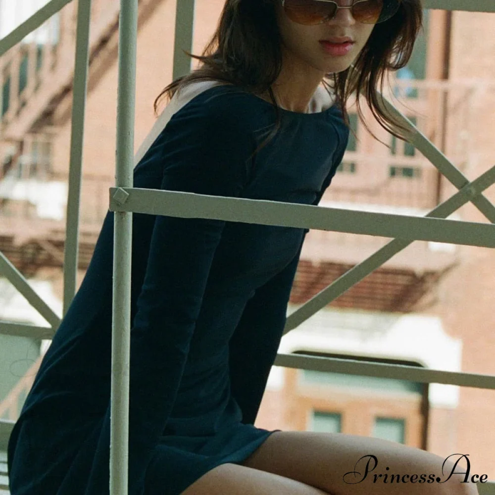 Black Mesh Long Charming Sleeve Backless Mini Dress - Image 8
