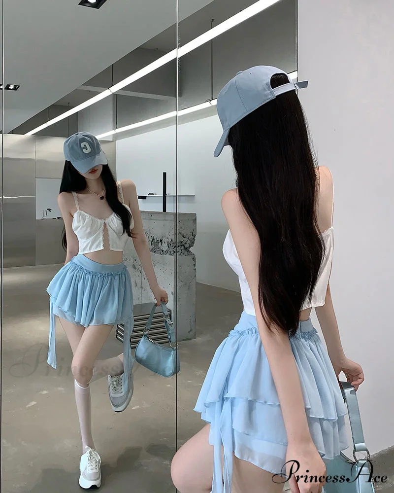 Layered Mesh Stylish Ruffle Mini Skirt - Image 8