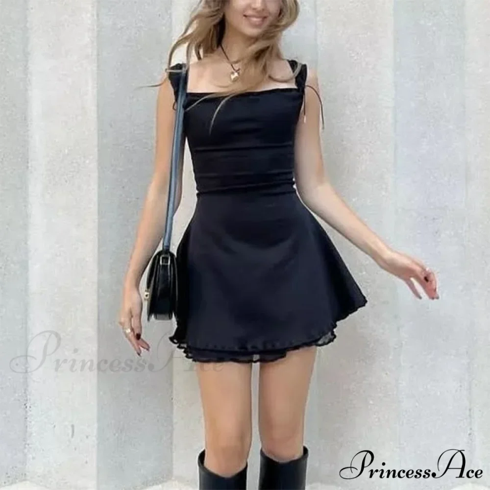 Layered Two Tone Strap Graceful Tie Up Mini Dress - Image 2