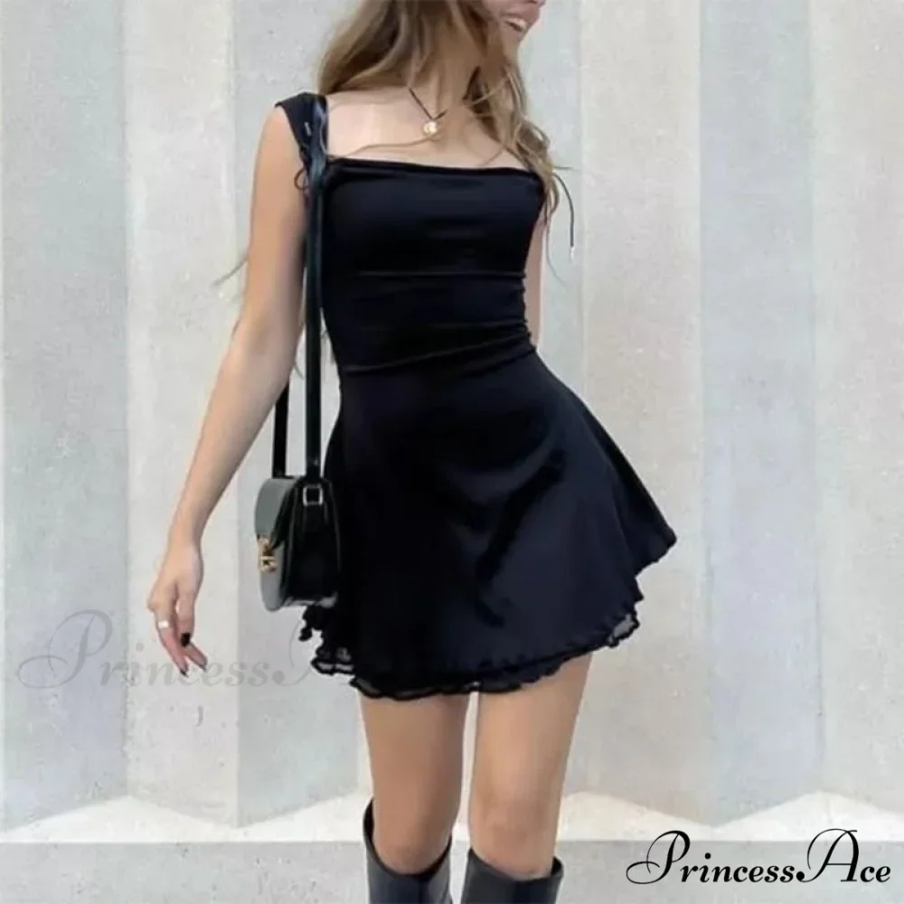 Layered Two Tone Strap Graceful Tie Up Mini Dress - Image 3