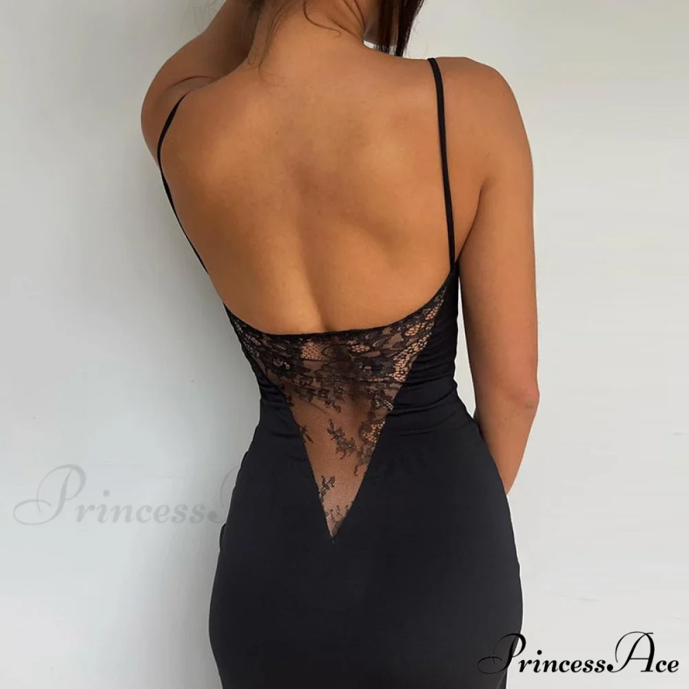 Black Lace Patchwork Charming Maxi Slit Dress - Image 2