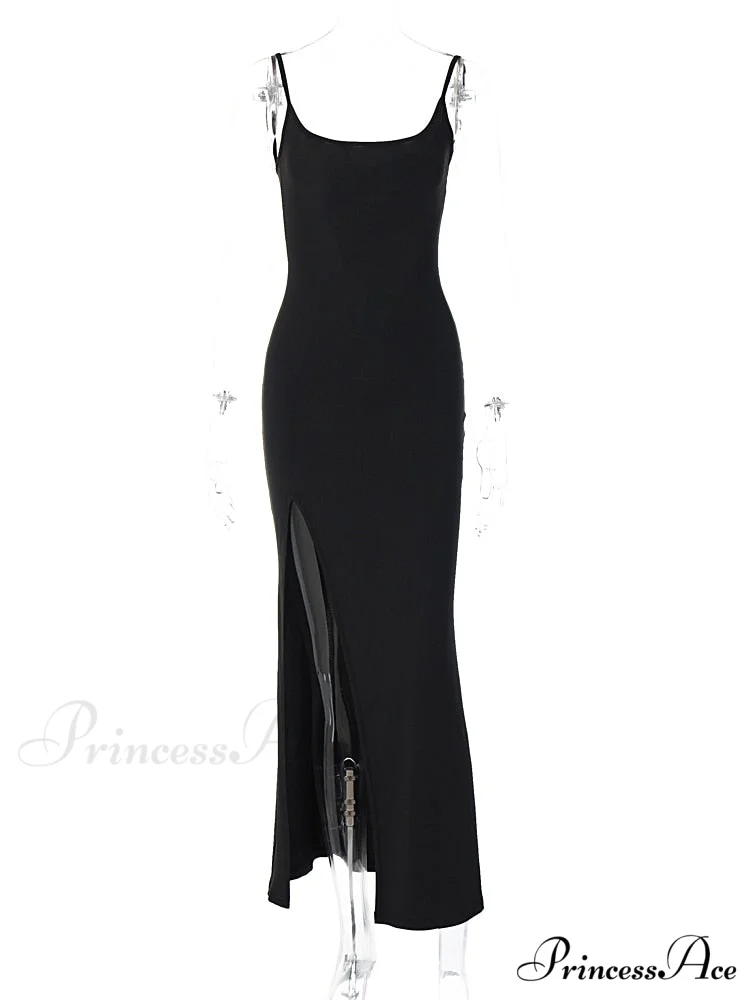 Black Lace Patchwork Charming Maxi Slit Dress - Image 4