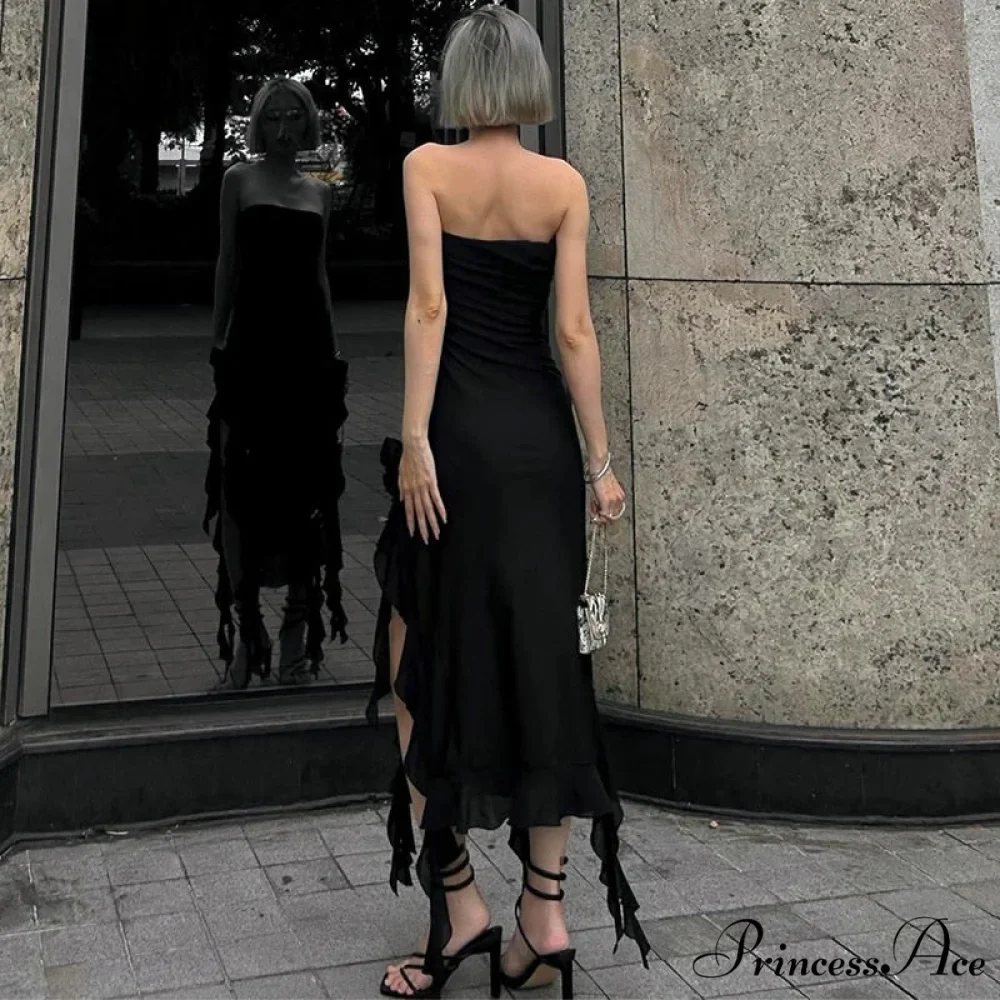 Mesh Fringe Flower Charming Tube Midi Dress - Image 11