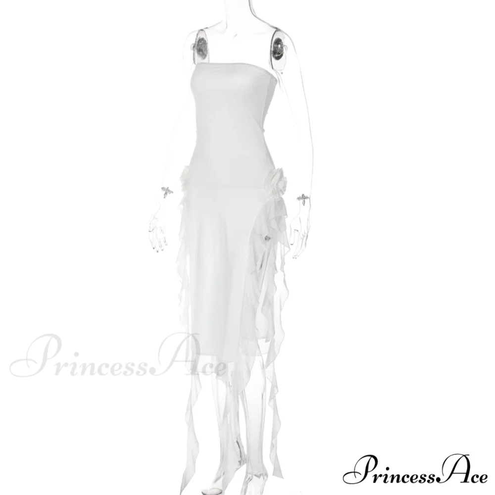 Mesh Fringe Flower Charming Tube Midi Dress - Image 5