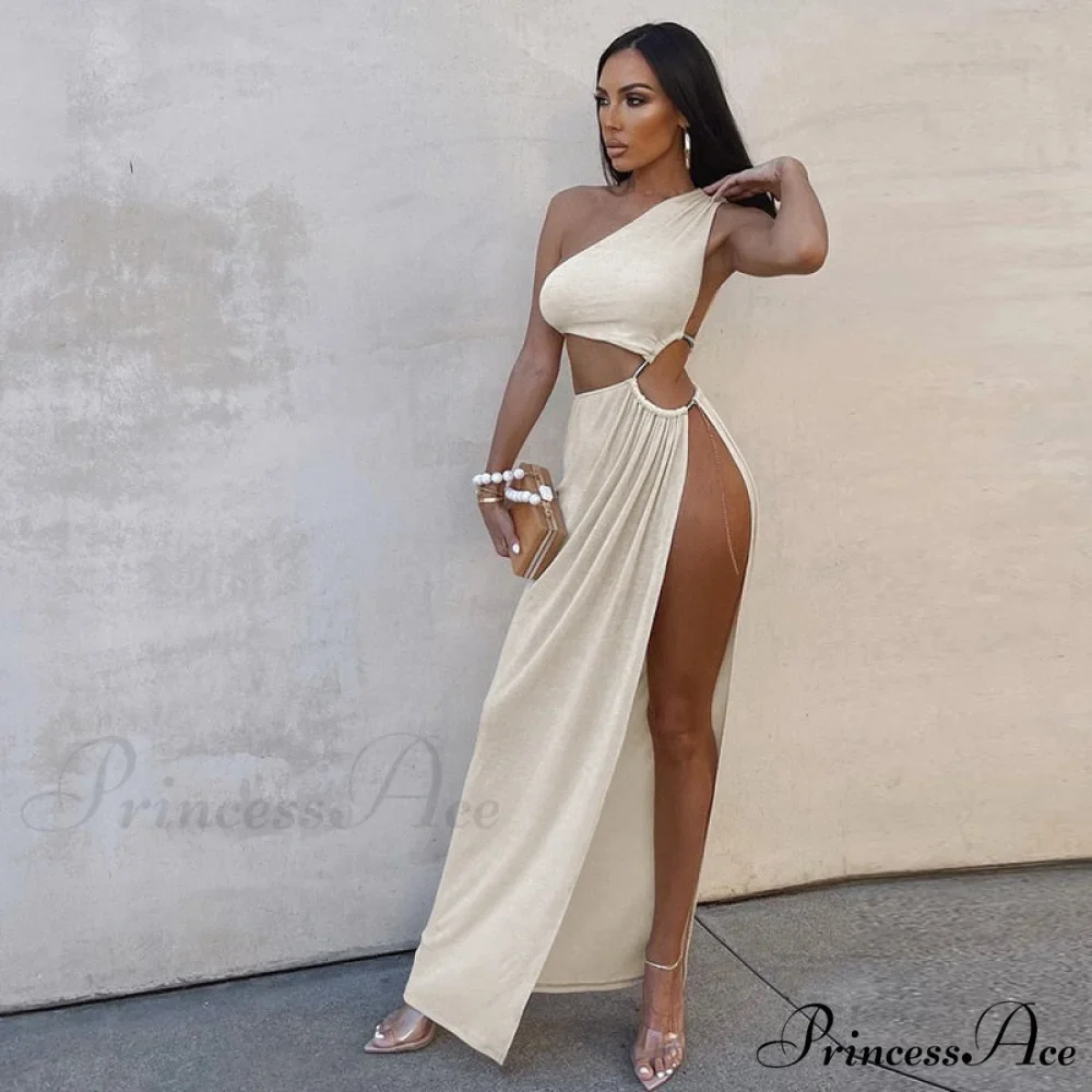One Shoulder High Split Graceful O-Ring Long Maxi Dress - Image 12