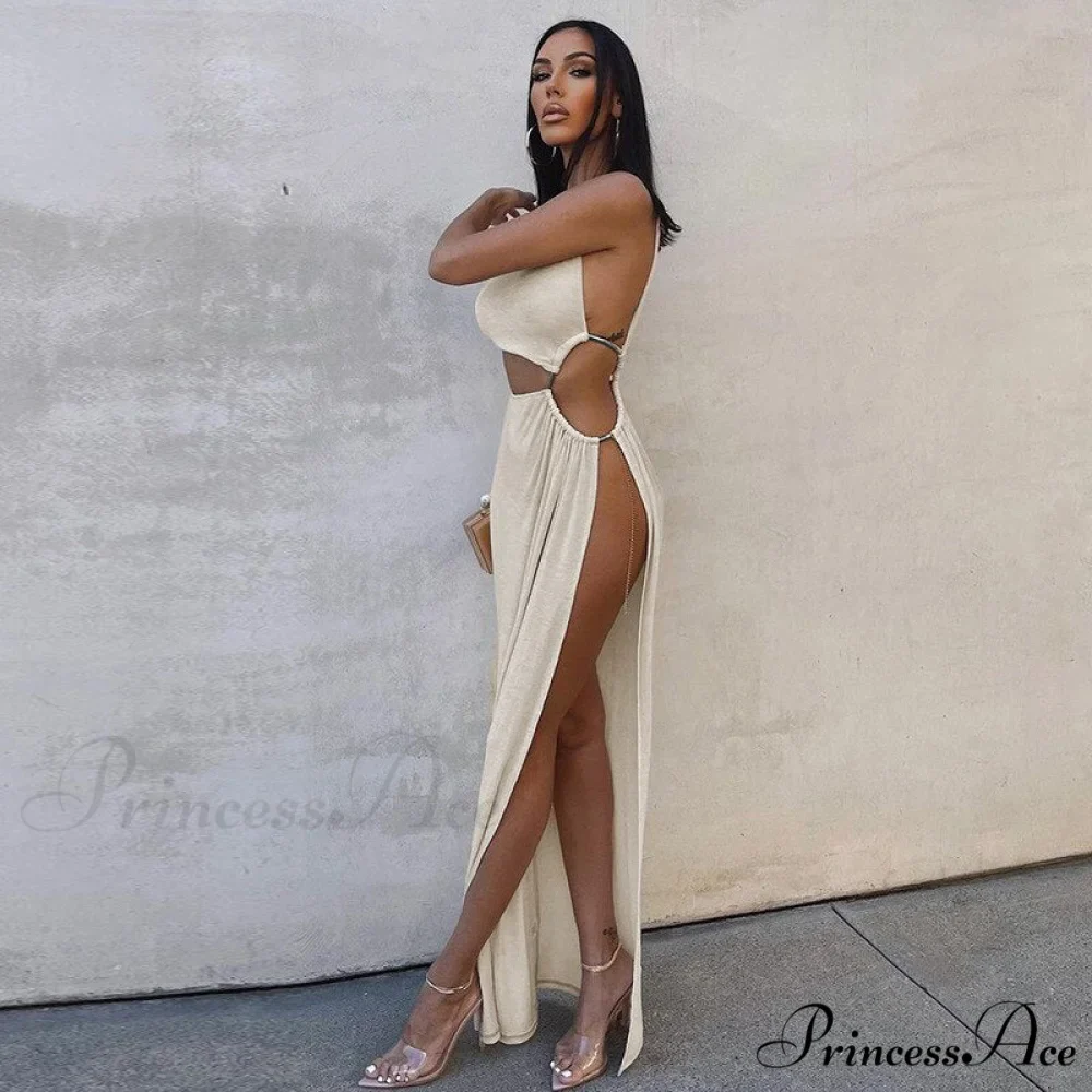 One Shoulder High Split Graceful O-Ring Long Maxi Dress - Image 13
