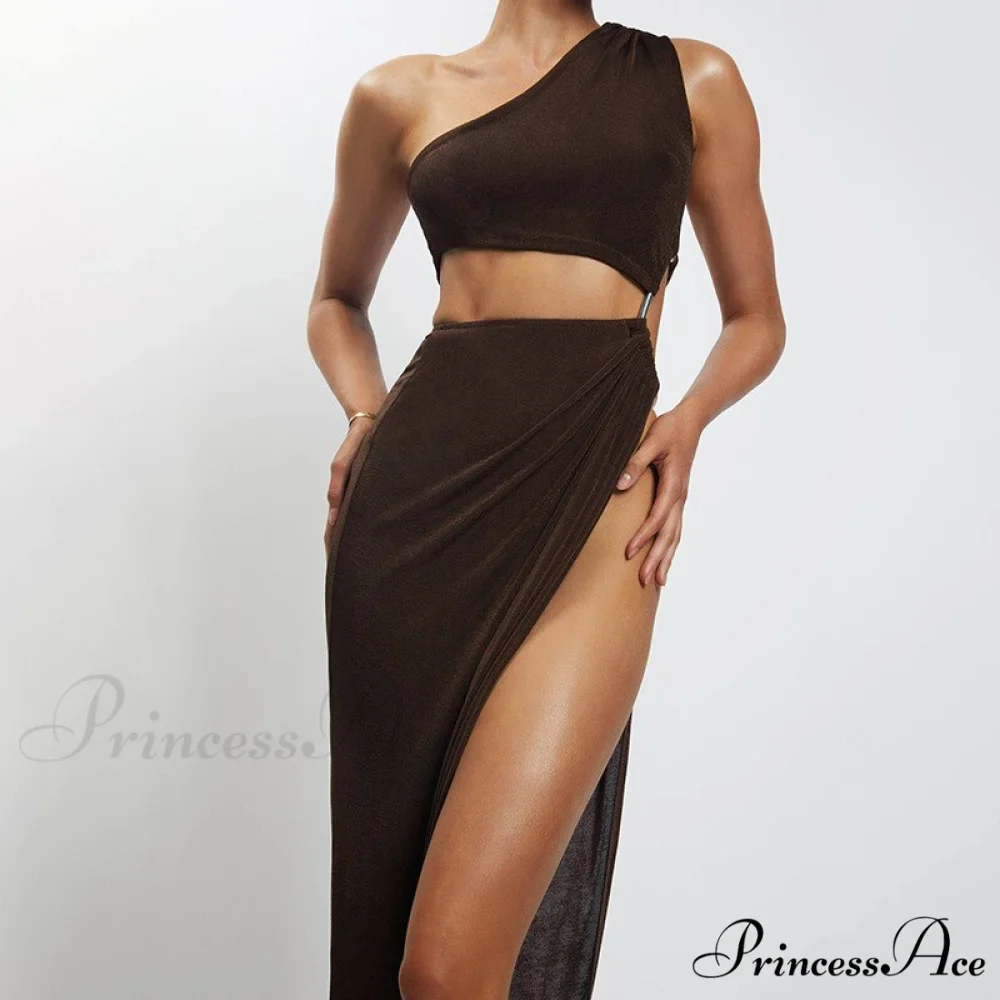 One Shoulder High Split Graceful O-Ring Long Maxi Dress - Image 14