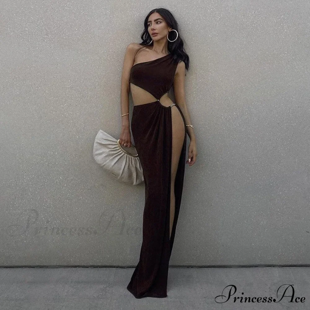One Shoulder High Split Graceful O-Ring Long Maxi Dress - Image 15