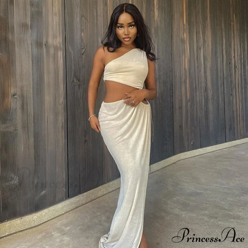 One Shoulder High Split Graceful O-Ring Long Maxi Dress - Image 16