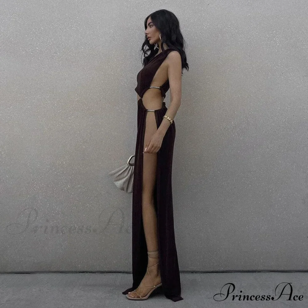 One Shoulder High Split Graceful O-Ring Long Maxi Dress - Image 19