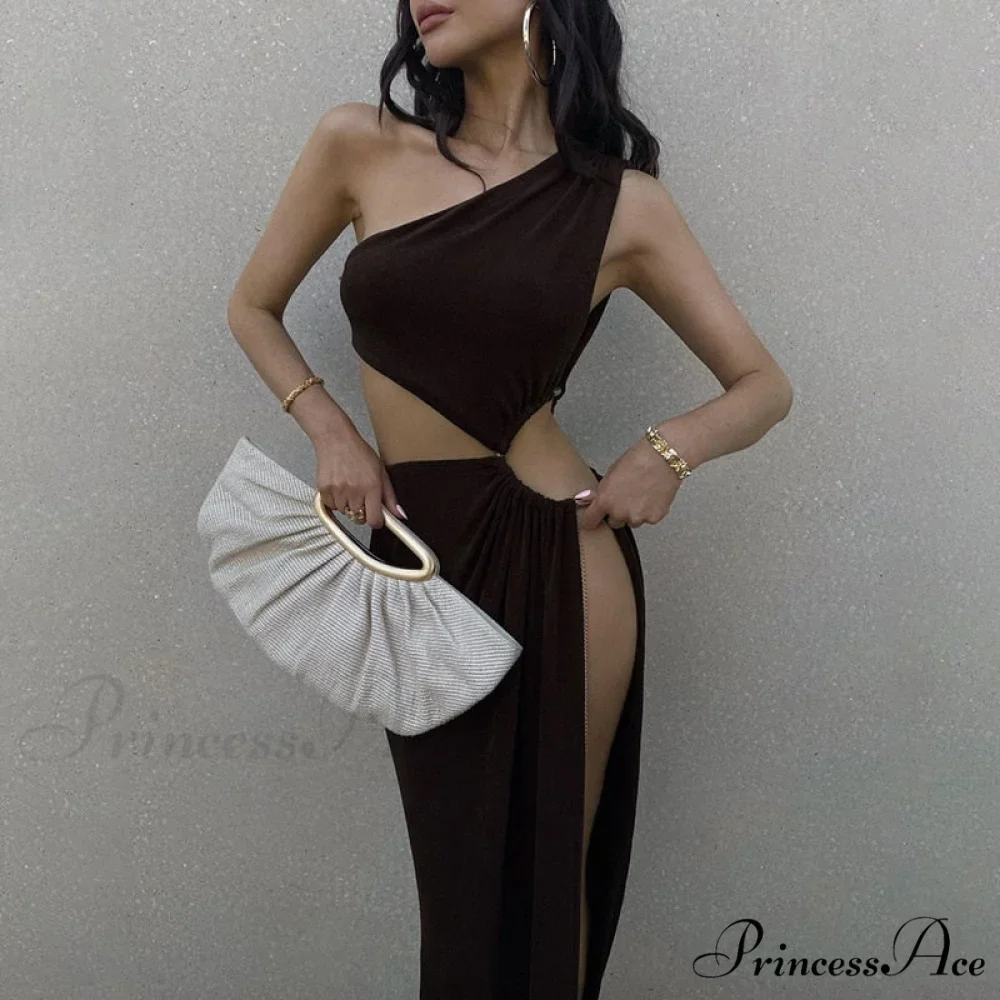 One Shoulder High Split Graceful O-Ring Long Maxi Dress - Image 2
