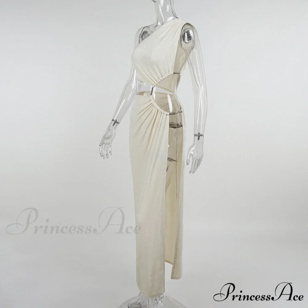 One Shoulder High Split Graceful O-Ring Long Maxi Dress - Image 22