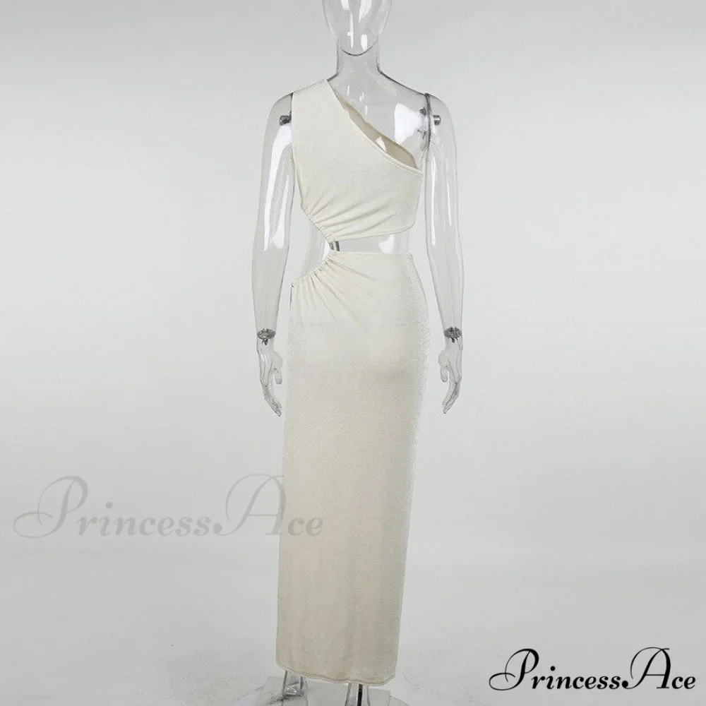 One Shoulder High Split Graceful O-Ring Long Maxi Dress - Image 23