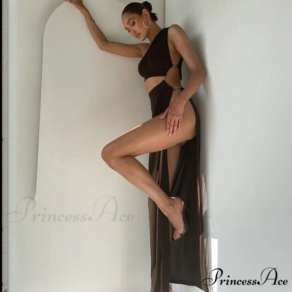 One Shoulder High Split Graceful O-Ring Long Maxi Dress - Image 7