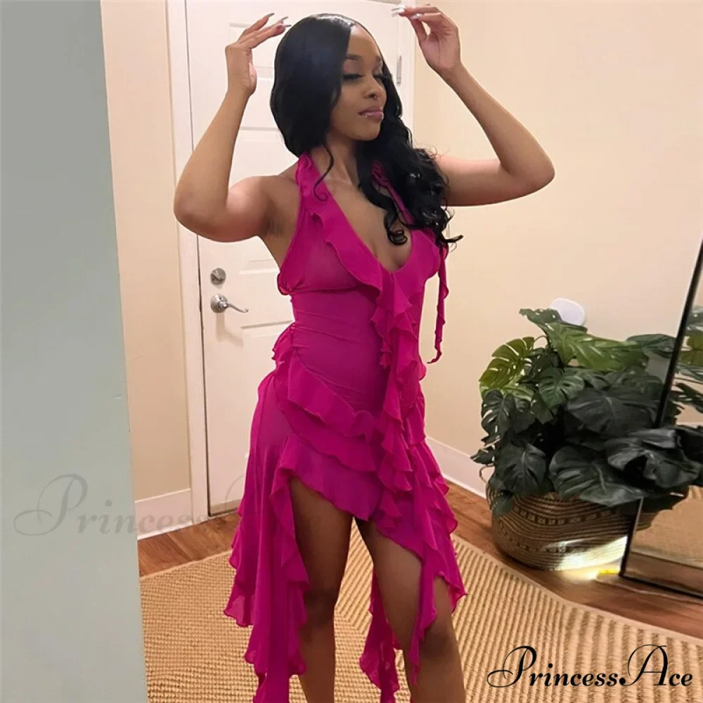 Halter Fringe Flower Charming Mesh Midi Dress - Image 23