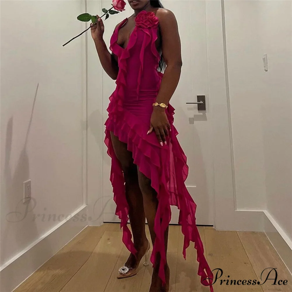Halter Fringe Flower Charming Mesh Midi Dress - Image 28