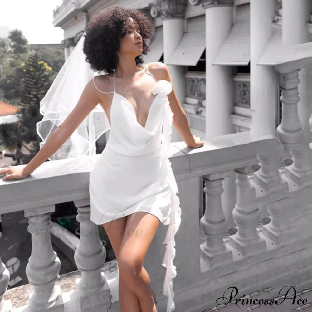 Backless Cowl Neck Charming Flower Frill Mini Dress - Image 11